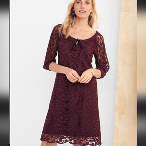 Garnet Hill Bordeaux Floral Lace Midi Dress